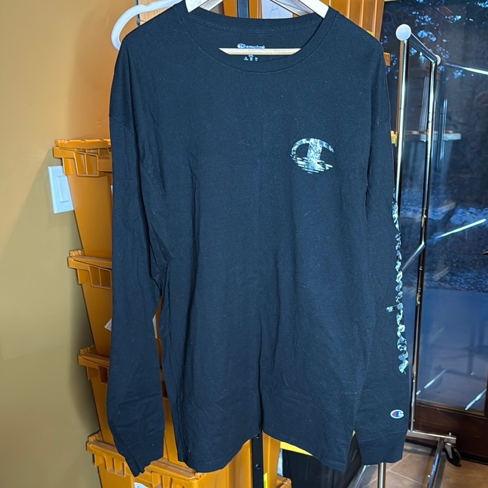 NWOT Champion Spell Out Logo Black Long Sleeve Shirt Size 2XL